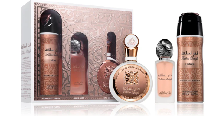 Lattafa Fakhar Giftset + Deo + Hairmist, 100 ml + 200 ml + 50 ml