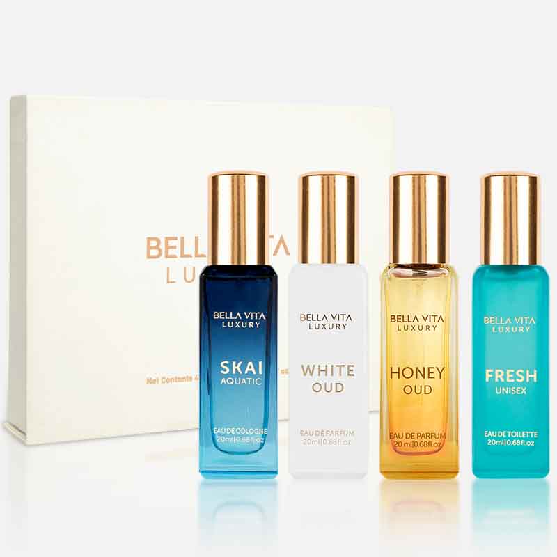 BELLAVITA LUXURY HONEY OUD EDP U 20ML+ SKAI AQUATIC EDC U 20ML+FRESH EDT U 20ML+WHITE OUD EDP U 20ML Zestaw